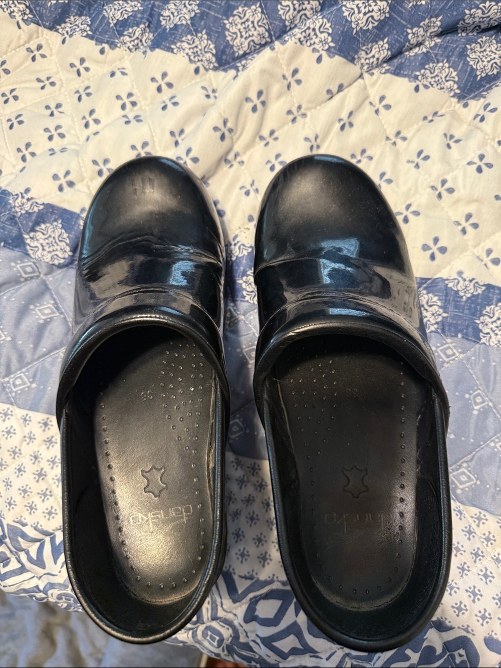 Black Patent Slip-On Clog Shoes